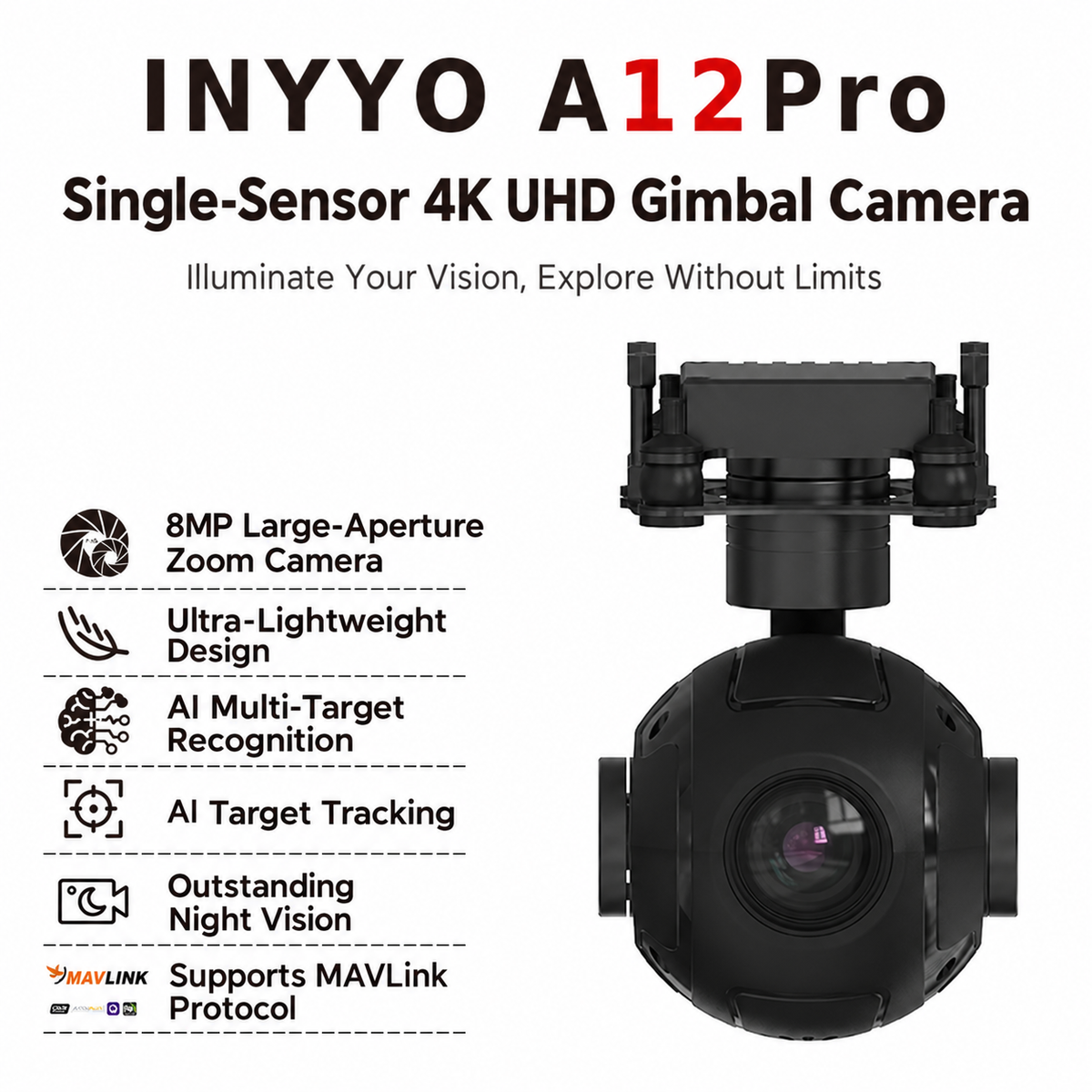INYYO A12Pro 4K Single-Light Optical Pod Gimbal Camera