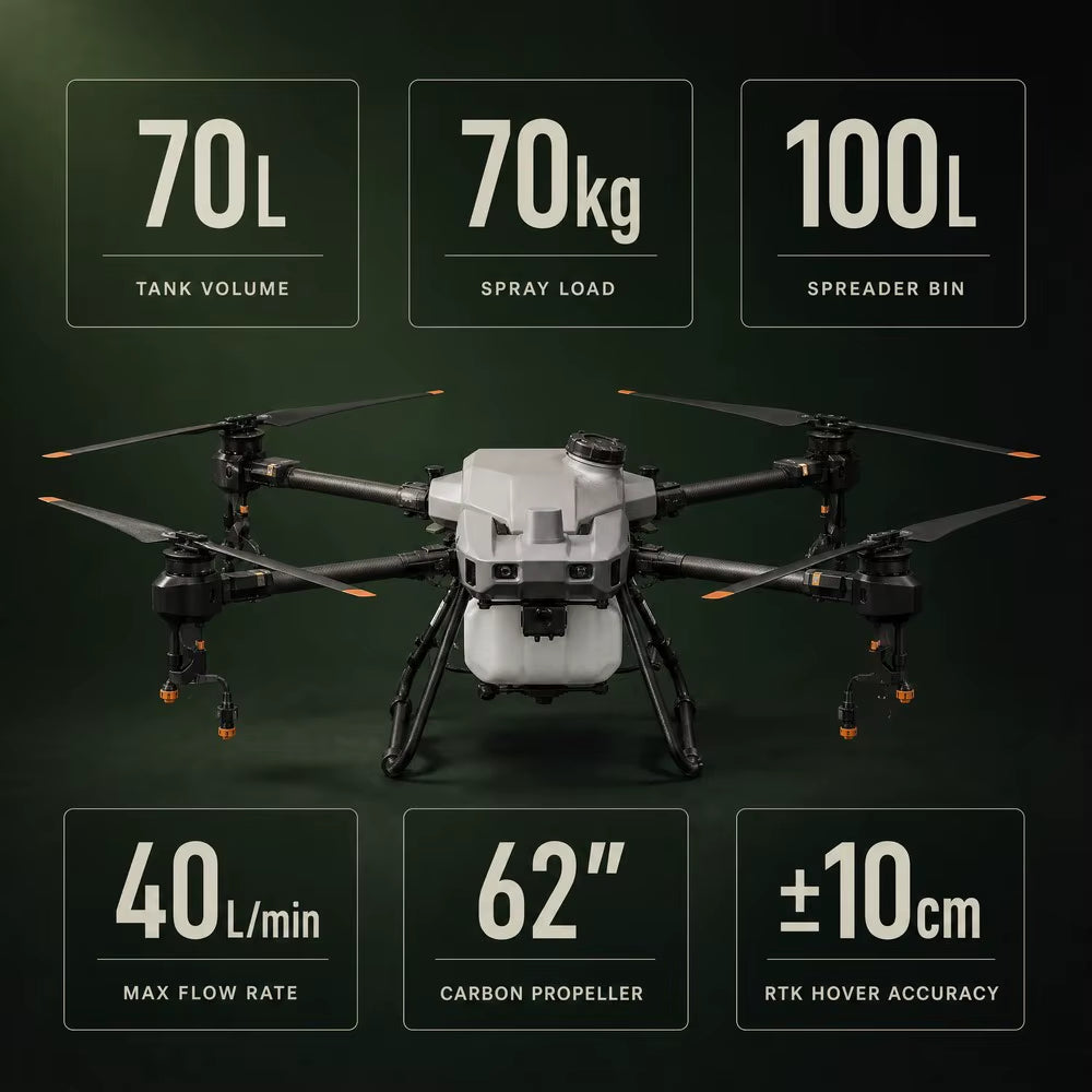 Agras T70P Agricultural Drone 50L Spray 100L Spread 70KG RTK GPS UAV