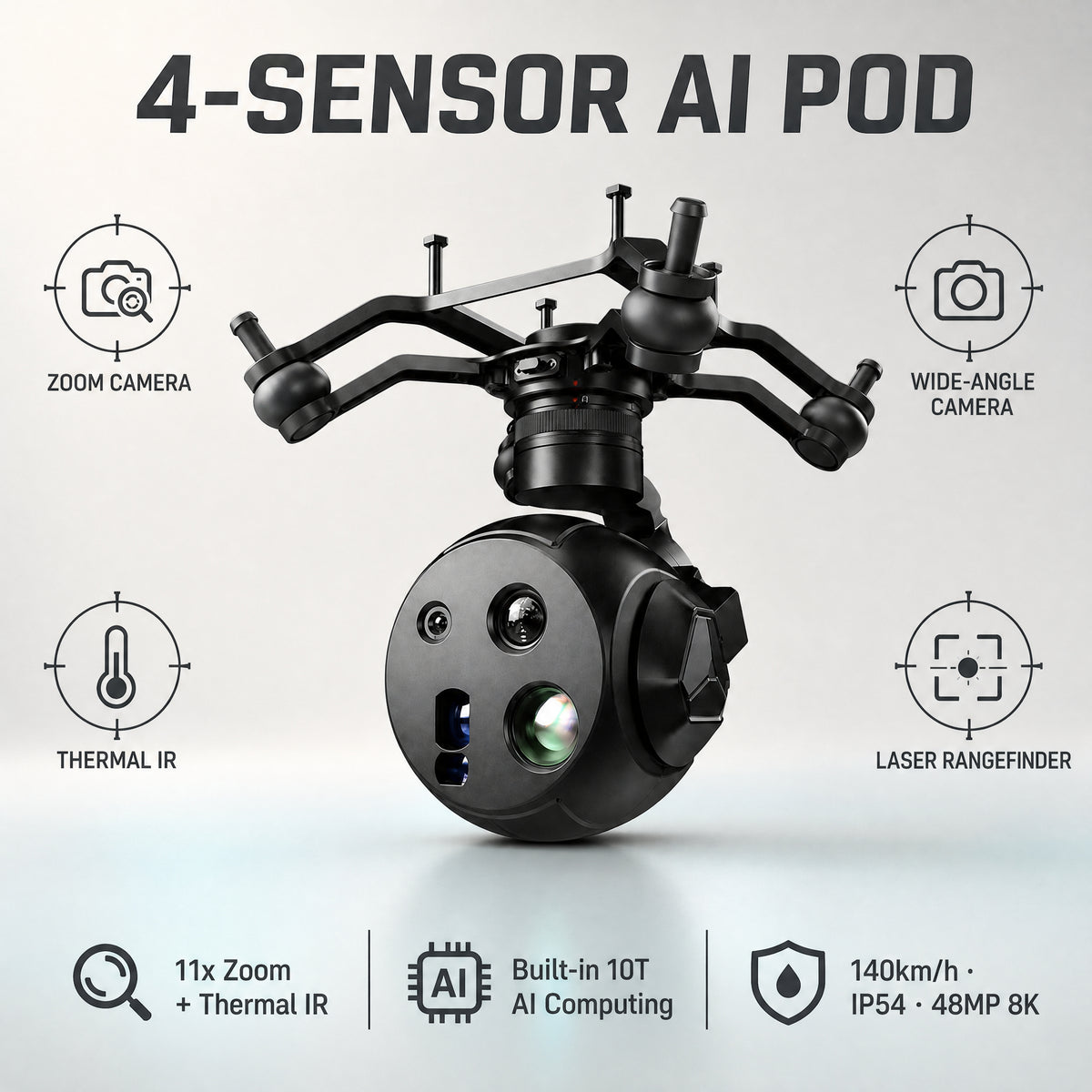 UniPod MT11 Four-Sensor AI Remote-Controlled Gimbal with 11x Zoom