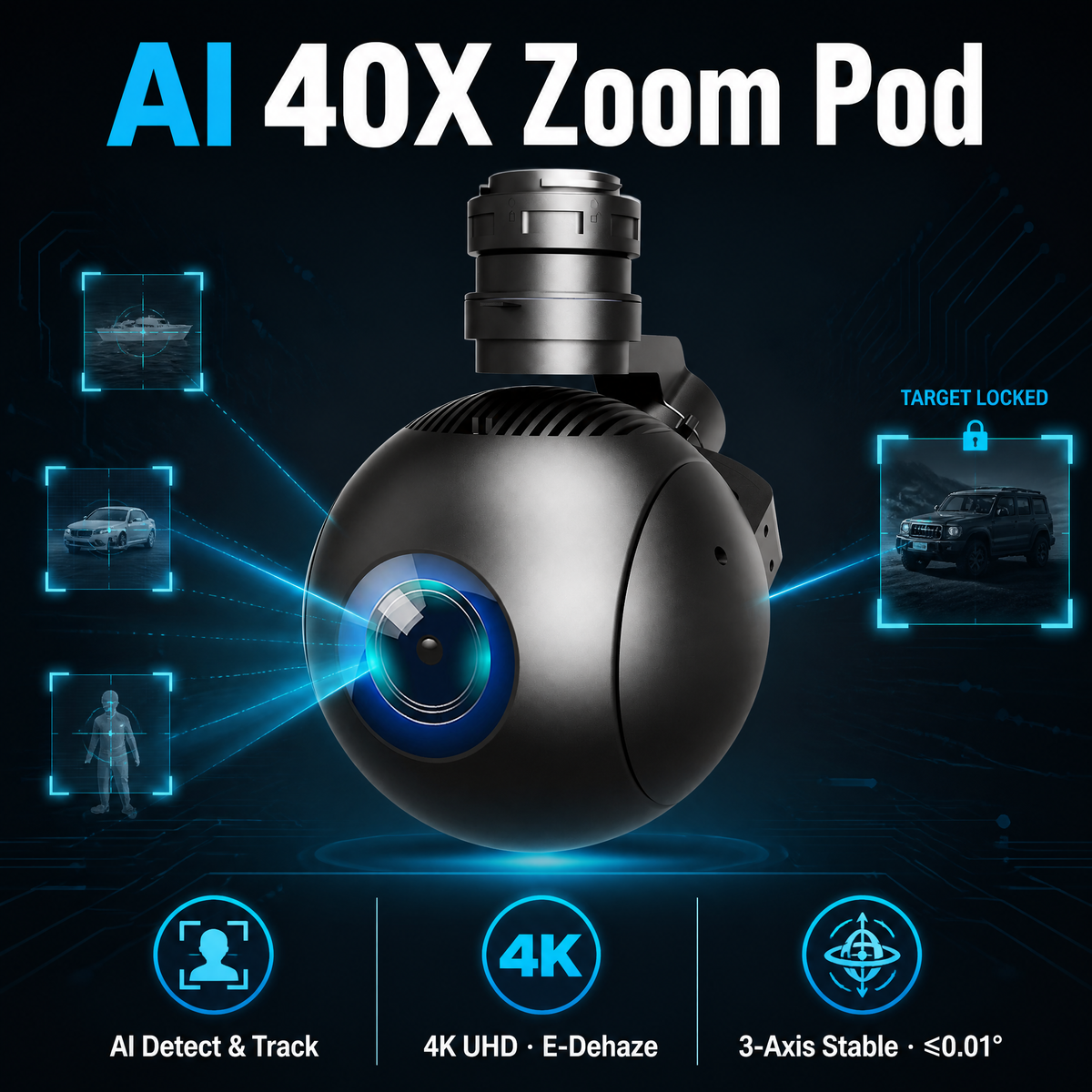 SGU-HS1-B40R 40× Optical Zoom 4K 3-Axis UAV Gimbal Camera