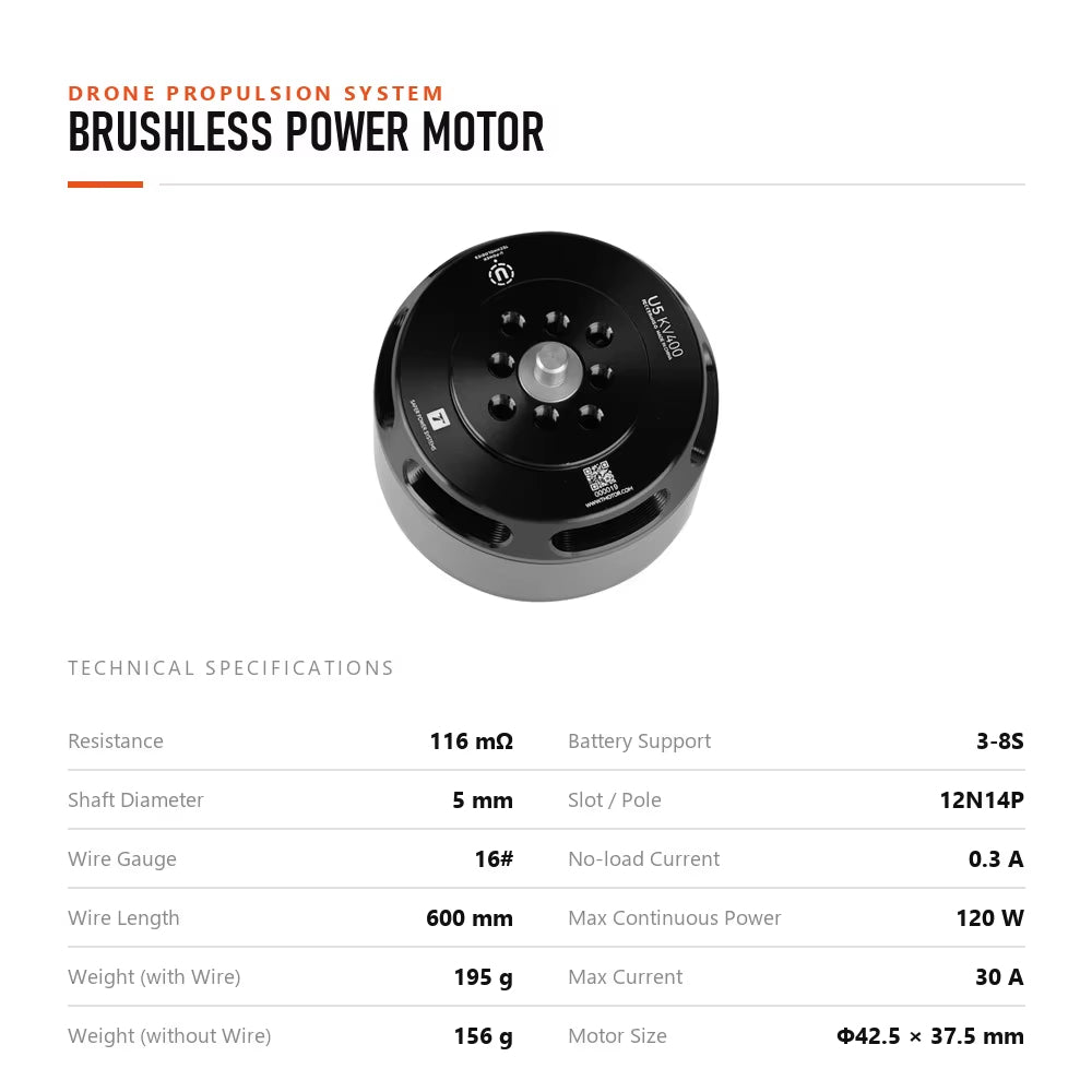 Motor sin escobillas de rotación externa U5 KV400 12N14P