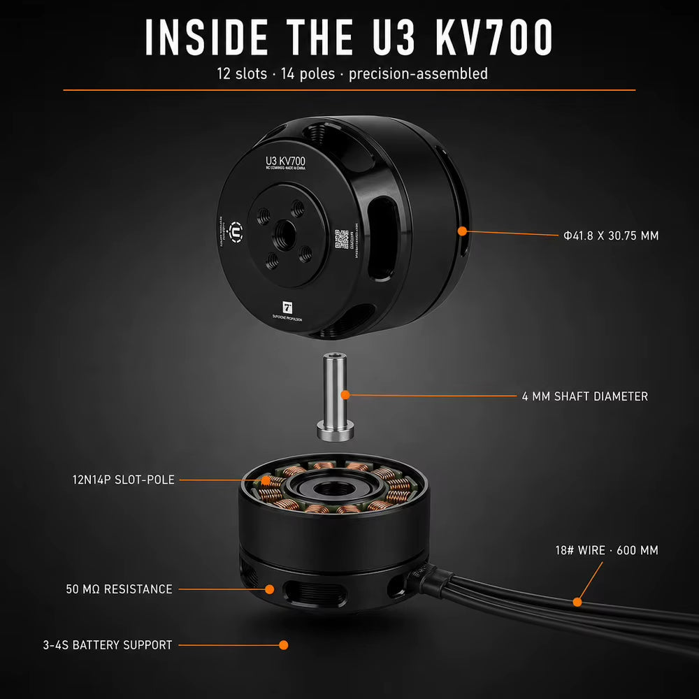 Motor brushless de rotación externa U3 KV700 12N14P