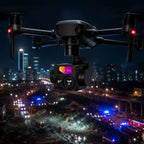 3-axis gimbal camera equipped with a 1080p CMOS sensor, 16-bit color depth, 115° wide-angle lens, and MicroSD card support