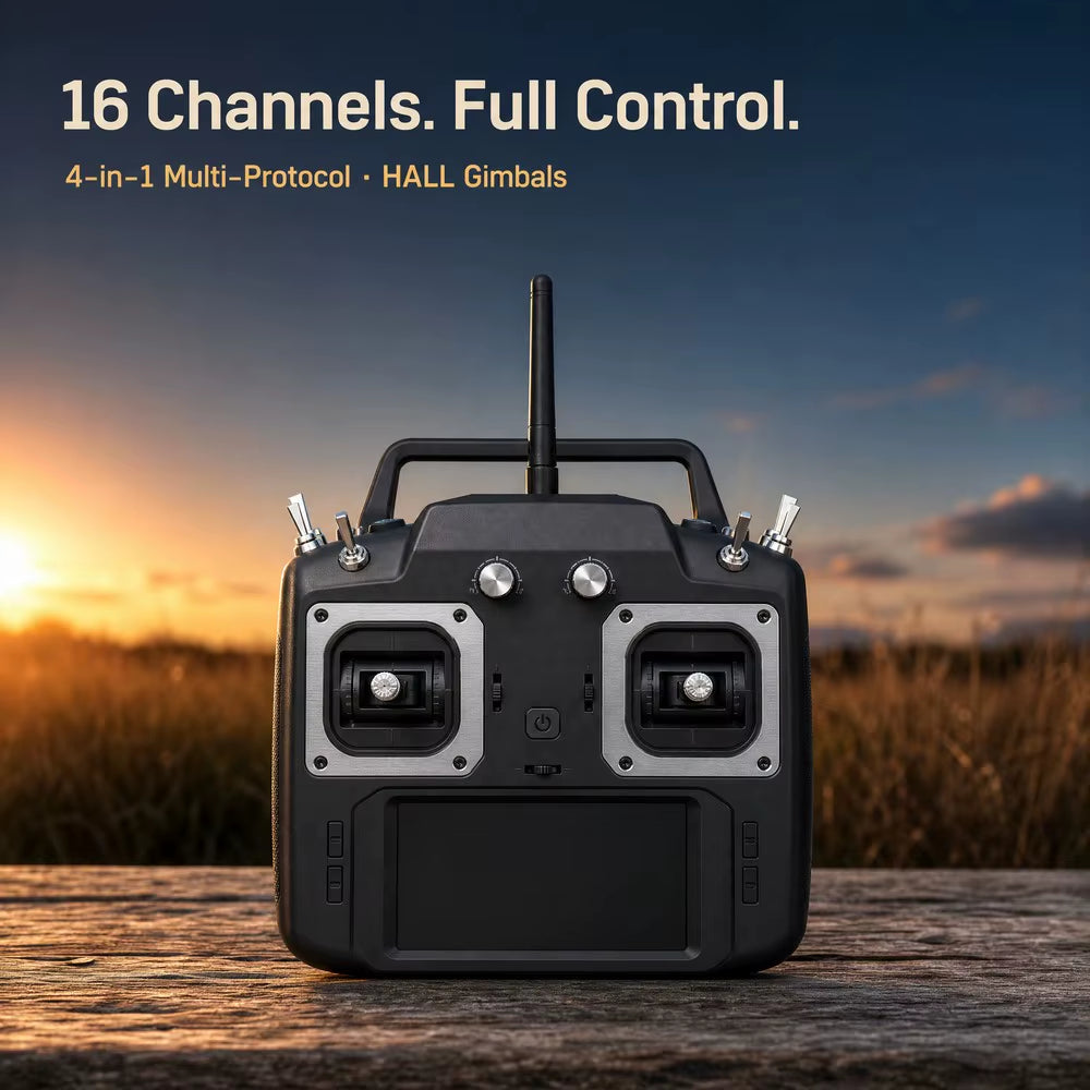 Transmisor de control remoto de 16 canales TX16S de código abierto con pantalla táctil de 4,3 pulgadas y cardán con sensor Hall.